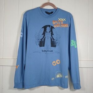 Teddy Fresh Rick and Morty Long Sleeve T-Shirt Blue Smith Sanchez Wuz Here Small